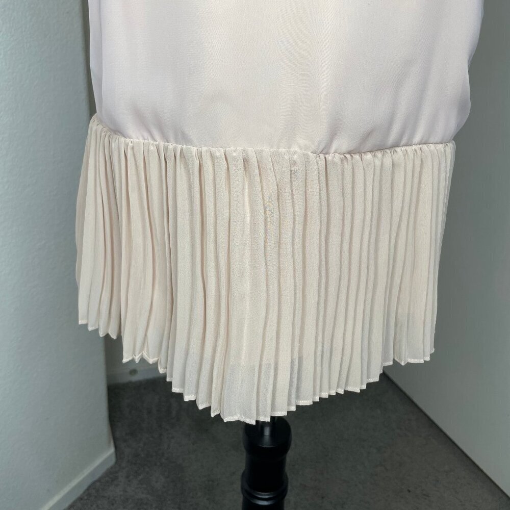 Anthology Tan Pleated Drop Waist Slip Dress XL Backless Satin Feel Minimalist - Picture 5 of 11